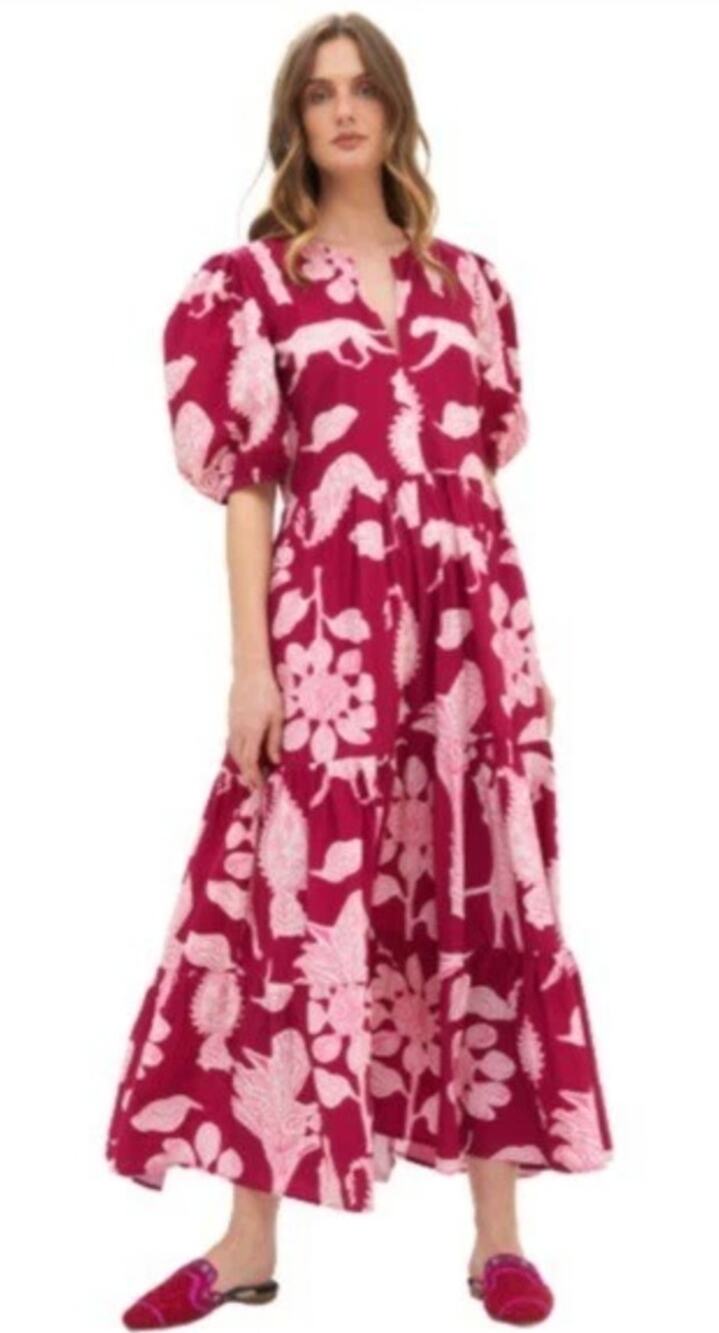OLIPHANT Puff Sleeve Maxi Midi Dress Magenta Lamu Red Pink Tuckernuck XS